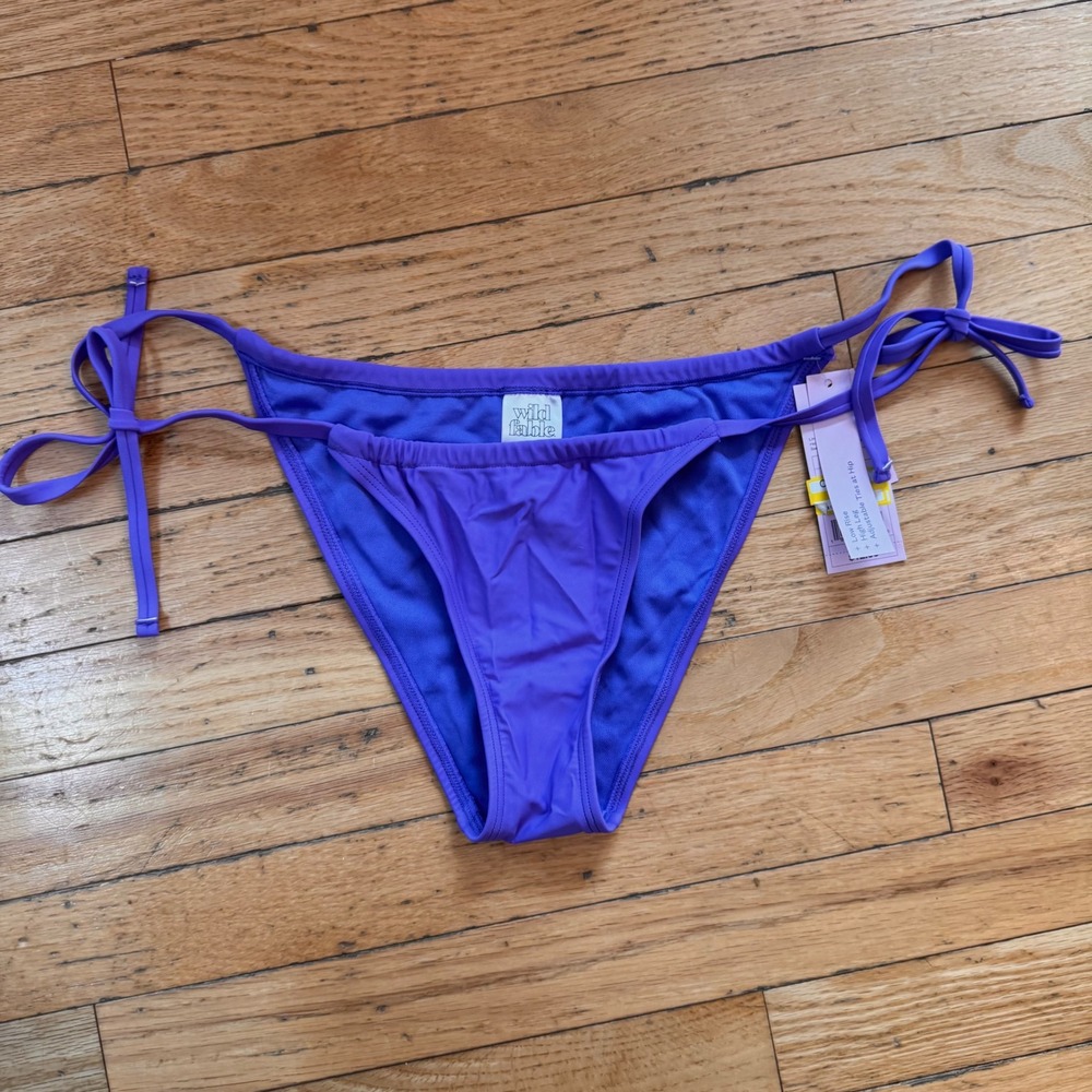 Wild Fable Purple Bikini Bottoms Low Rise High Leg Side‎ Tie Cheeky XS NWT